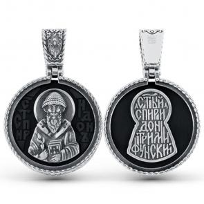 Подвеска-иконка Святой.Спиридон из черненого серебра Иордань с Эбен БМ-П-575 Св.Спиридон фото